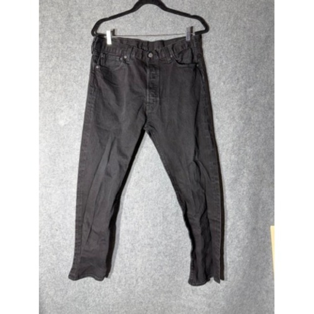 Levis 501 Mens Black Straight Leg Button Fly Denim Jeans 36x29 Hemmed